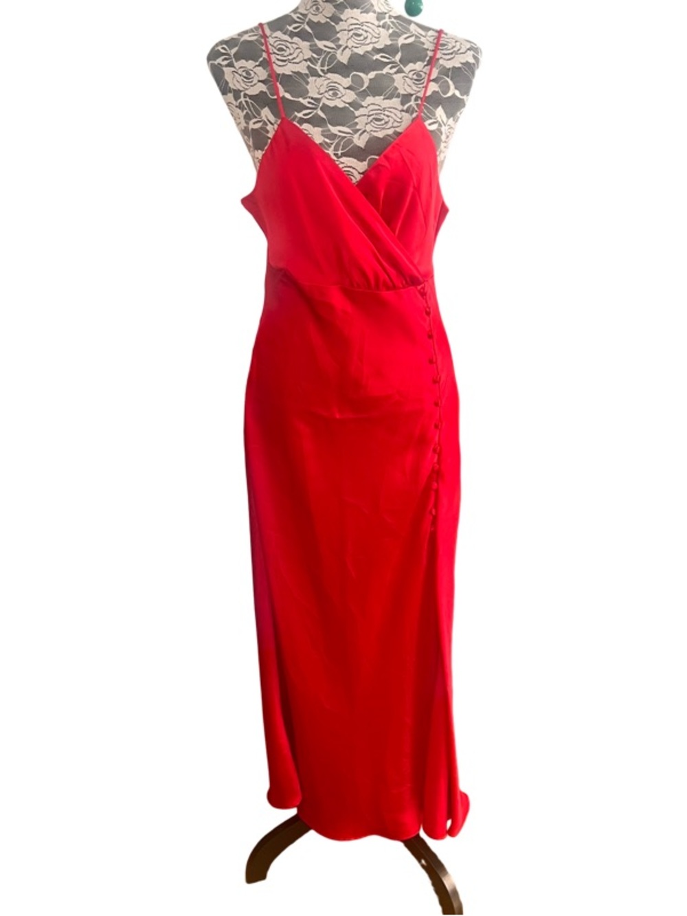 Zara Red Spaghetti Strap Wrap Top Maxi Dress Size L